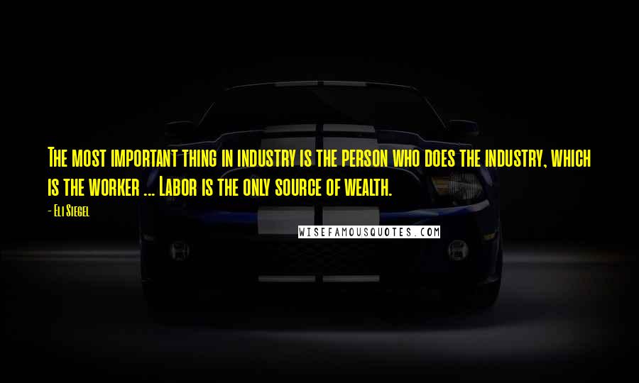 Eli Siegel Quotes: The most important thing in industry is the person who does the industry, which is the worker ... Labor is the only source of wealth.