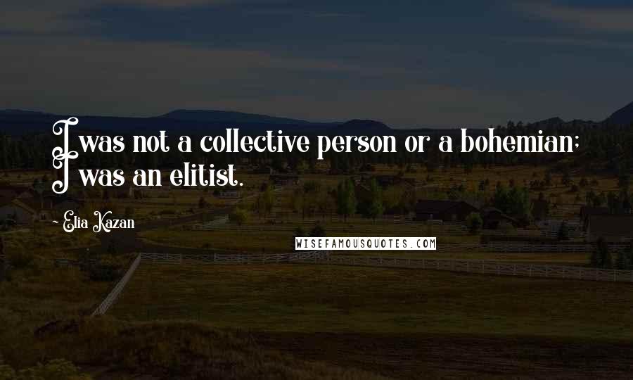 Elia Kazan Quotes: I was not a collective person or a bohemian; I was an elitist.