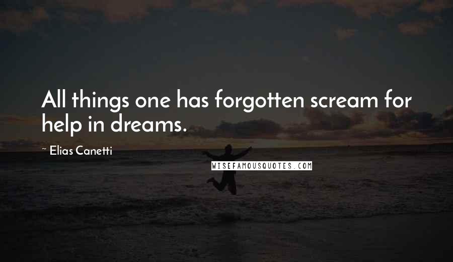 Elias Canetti Quotes: All things one has forgotten scream for help in dreams.