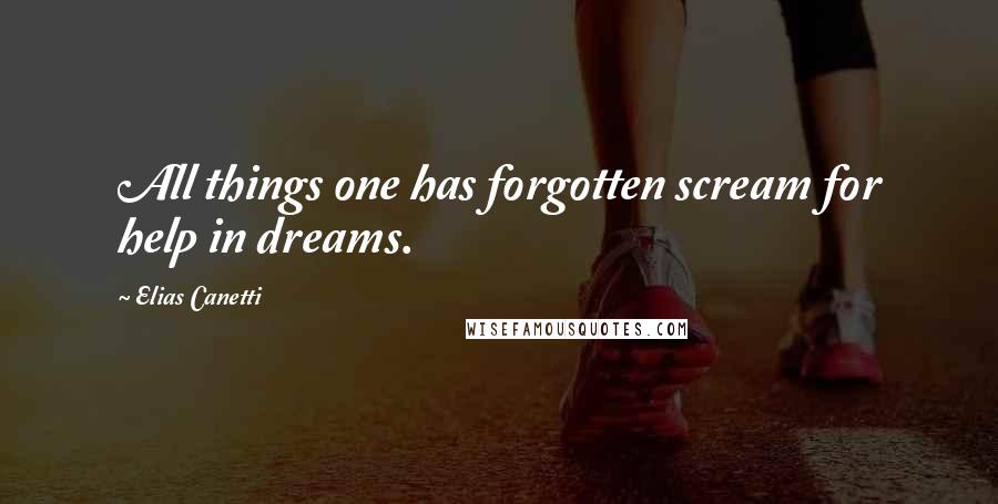 Elias Canetti Quotes: All things one has forgotten scream for help in dreams.