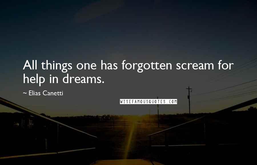 Elias Canetti Quotes: All things one has forgotten scream for help in dreams.