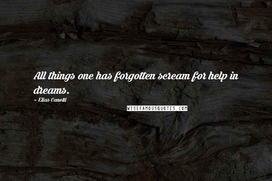 Elias Canetti Quotes: All things one has forgotten scream for help in dreams.