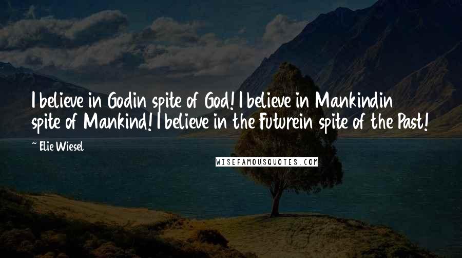 Elie Wiesel Quotes: I believe in Godin spite of God! I believe in Mankindin spite of Mankind! I believe in the Futurein spite of the Past!