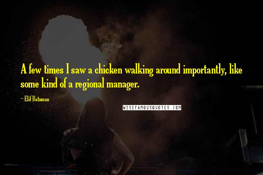 Elif Batuman Quotes: A few times I saw a chicken walking around importantly, like some kind of a regional manager.