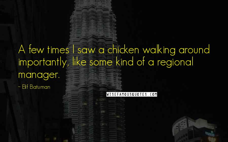 Elif Batuman Quotes: A few times I saw a chicken walking around importantly, like some kind of a regional manager.