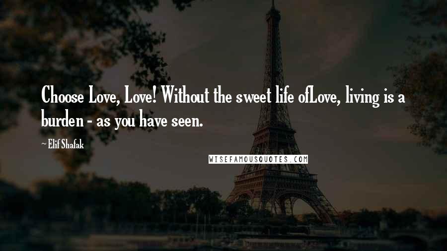 Elif Shafak Quotes: Choose Love, Love! Without the sweet life ofLove, living is a burden - as you have seen.