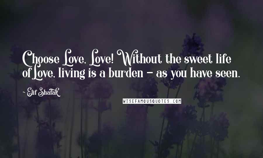 Elif Shafak Quotes: Choose Love, Love! Without the sweet life ofLove, living is a burden - as you have seen.