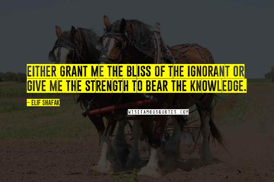 Elif Shafak Quotes: Either grant me the bliss of the ignorant or give me the strength to bear the knowledge.