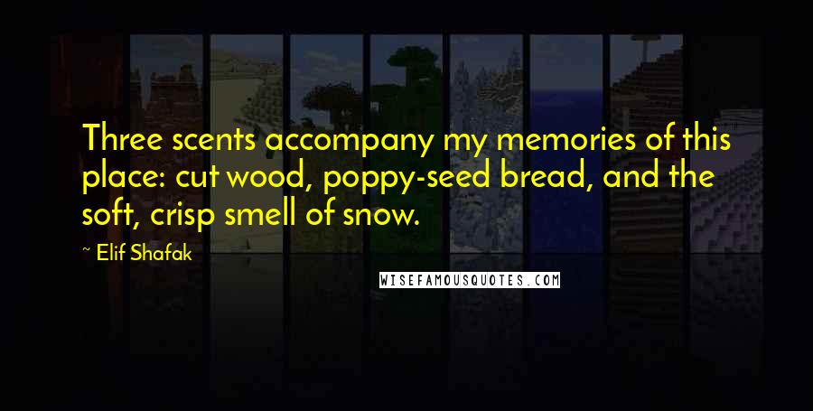 Elif Shafak Quotes: Three scents accompany my memories of this place: cut wood, poppy-seed bread, and the soft, crisp smell of snow.