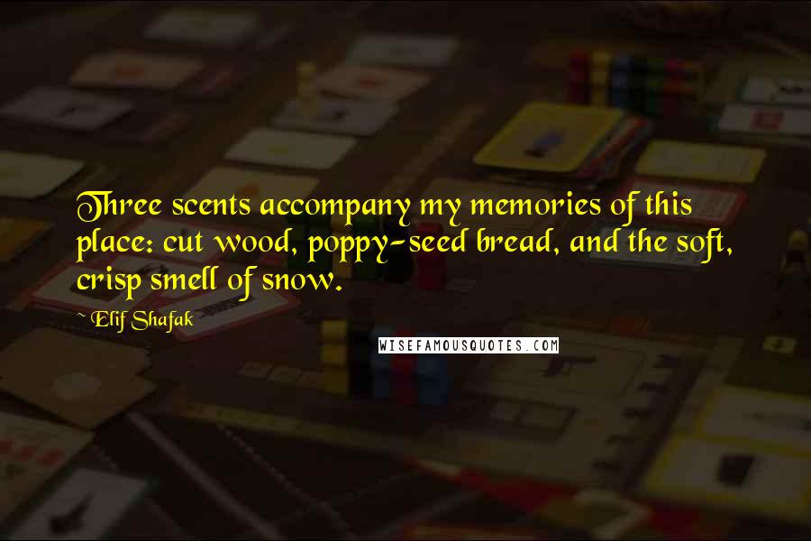 Elif Shafak Quotes: Three scents accompany my memories of this place: cut wood, poppy-seed bread, and the soft, crisp smell of snow.