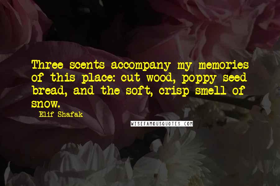 Elif Shafak Quotes: Three scents accompany my memories of this place: cut wood, poppy-seed bread, and the soft, crisp smell of snow.
