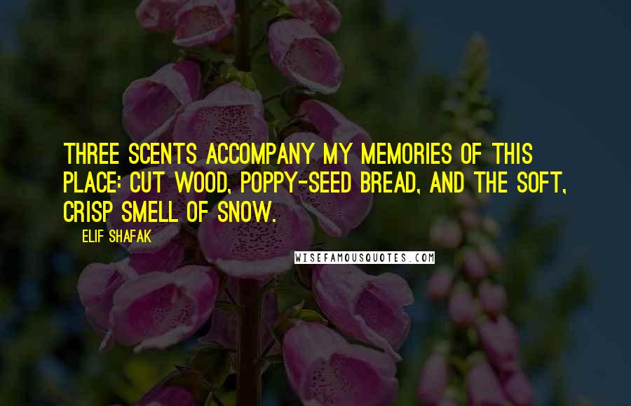 Elif Shafak Quotes: Three scents accompany my memories of this place: cut wood, poppy-seed bread, and the soft, crisp smell of snow.