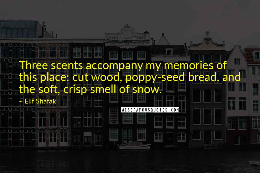 Elif Shafak Quotes: Three scents accompany my memories of this place: cut wood, poppy-seed bread, and the soft, crisp smell of snow.