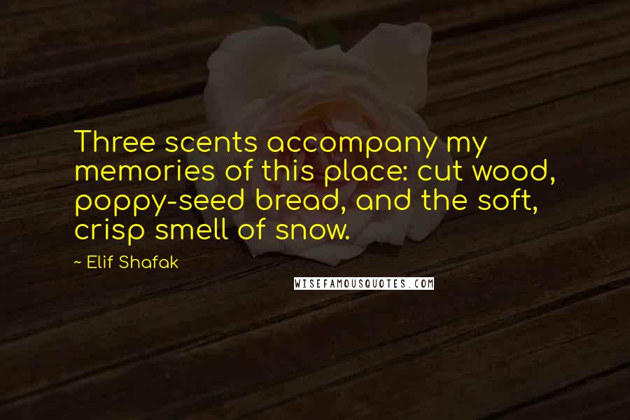 Elif Shafak Quotes: Three scents accompany my memories of this place: cut wood, poppy-seed bread, and the soft, crisp smell of snow.