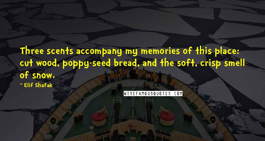 Elif Shafak Quotes: Three scents accompany my memories of this place: cut wood, poppy-seed bread, and the soft, crisp smell of snow.