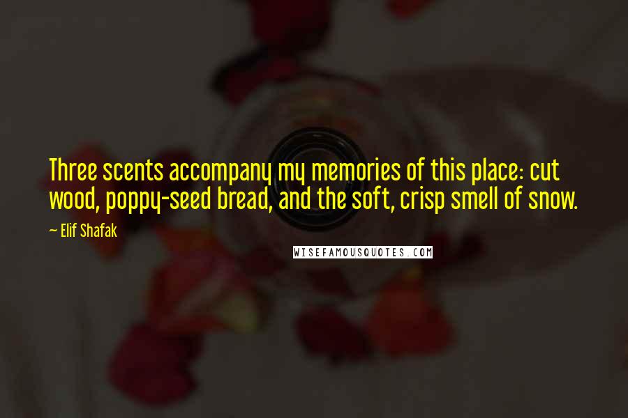 Elif Shafak Quotes: Three scents accompany my memories of this place: cut wood, poppy-seed bread, and the soft, crisp smell of snow.