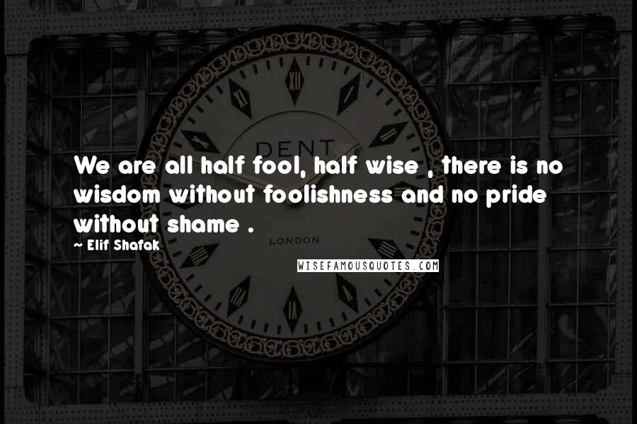 Elif Shafak Quotes: We are all half fool, half wise , there is no wisdom without foolishness and no pride without shame .