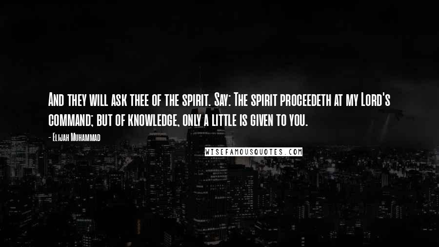 Elijah Muhammad Quotes: And they will ask thee of the spirit. Say: The spirit proceedeth at my Lord's command; but of knowledge, only a little is given to you.