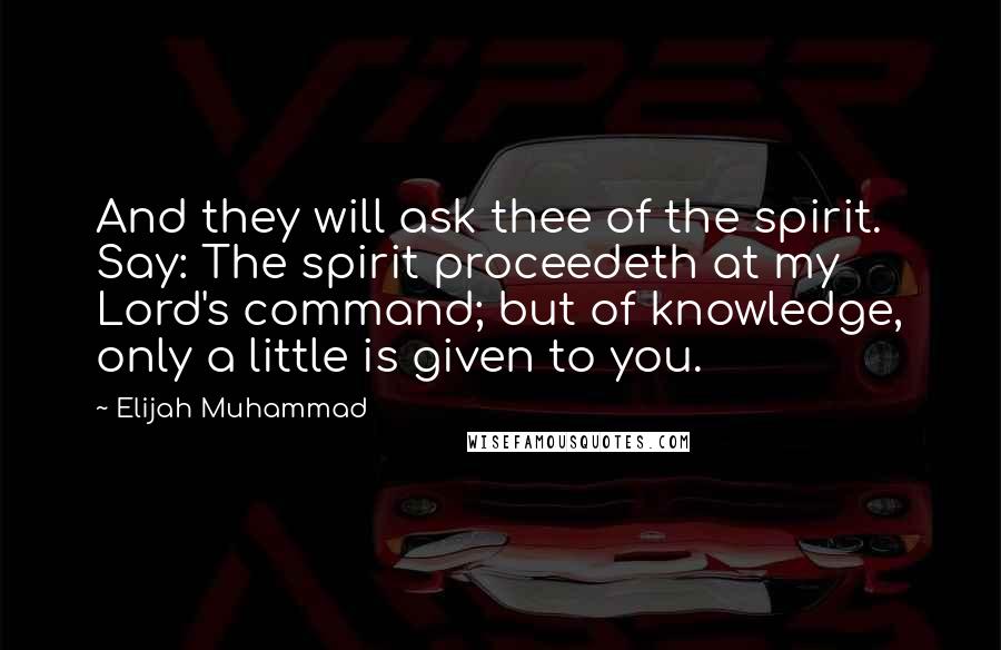 Elijah Muhammad Quotes: And they will ask thee of the spirit. Say: The spirit proceedeth at my Lord's command; but of knowledge, only a little is given to you.