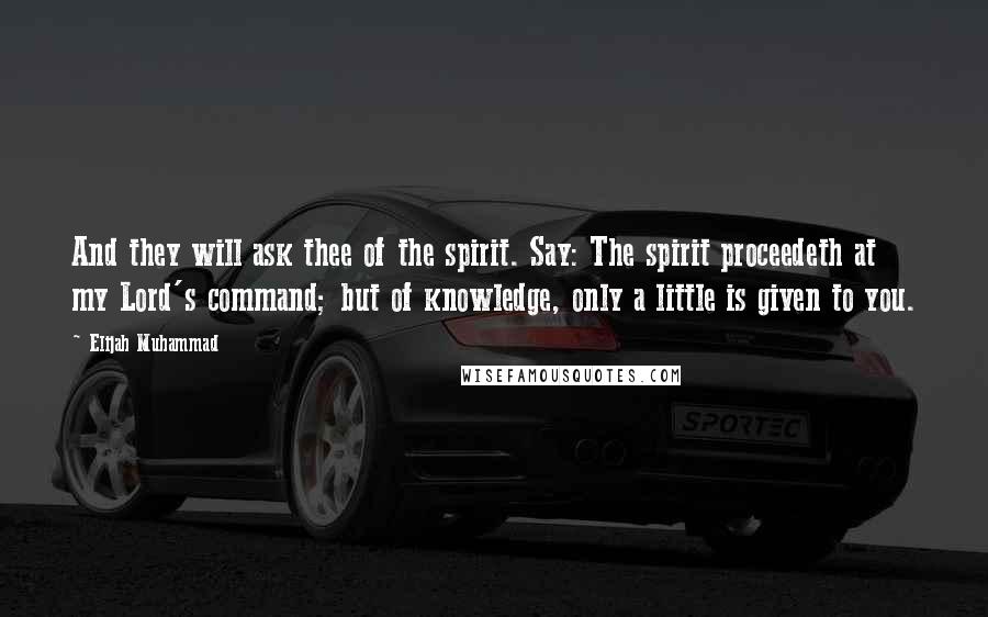 Elijah Muhammad Quotes: And they will ask thee of the spirit. Say: The spirit proceedeth at my Lord's command; but of knowledge, only a little is given to you.