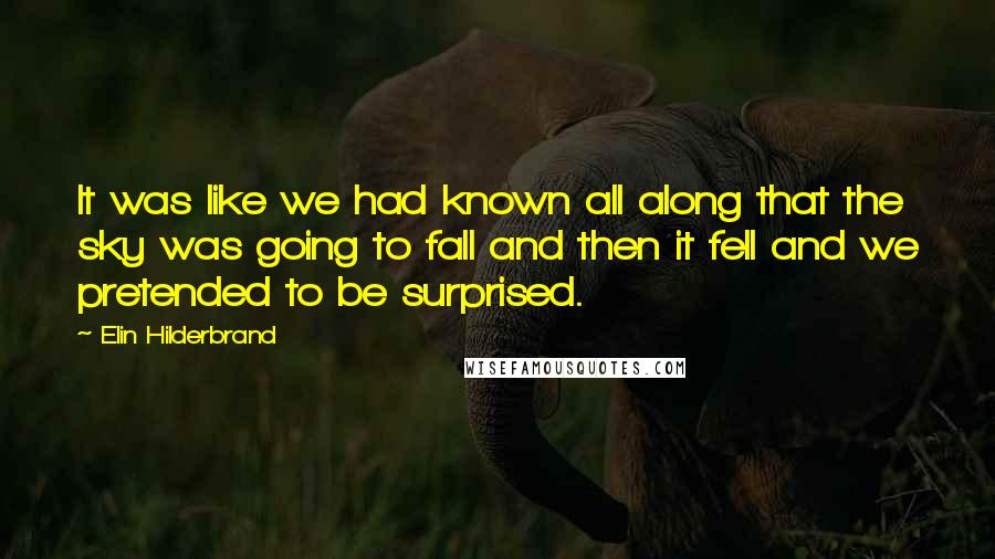 Elin Hilderbrand Quotes: It was like we had known all along that the sky was going to fall and then it fell and we pretended to be surprised.