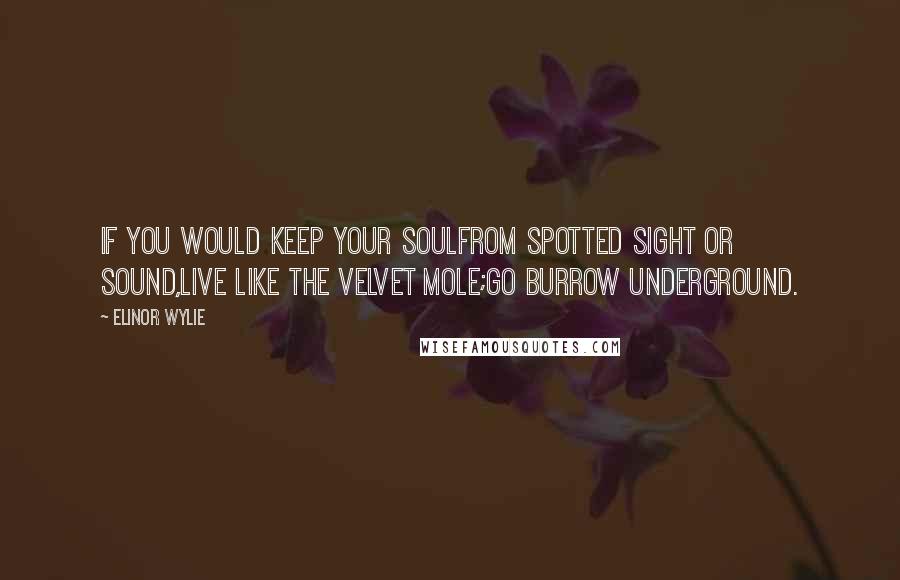 Elinor Wylie Quotes: If you would keep your soulFrom spotted sight or sound,Live like the velvet mole;Go burrow underground.