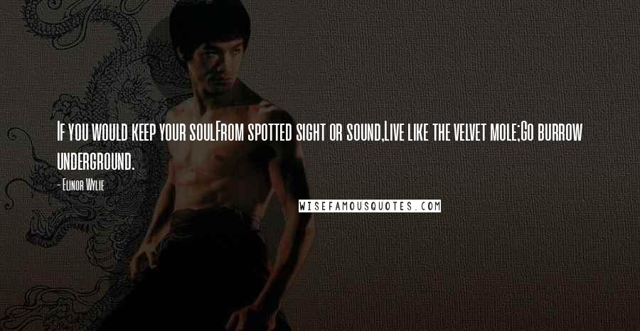 Elinor Wylie Quotes: If you would keep your soulFrom spotted sight or sound,Live like the velvet mole;Go burrow underground.