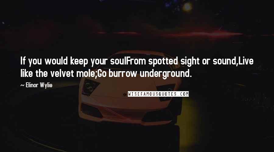 Elinor Wylie Quotes: If you would keep your soulFrom spotted sight or sound,Live like the velvet mole;Go burrow underground.