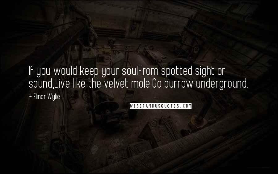 Elinor Wylie Quotes: If you would keep your soulFrom spotted sight or sound,Live like the velvet mole;Go burrow underground.