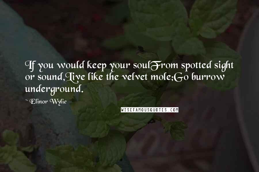 Elinor Wylie Quotes: If you would keep your soulFrom spotted sight or sound,Live like the velvet mole;Go burrow underground.