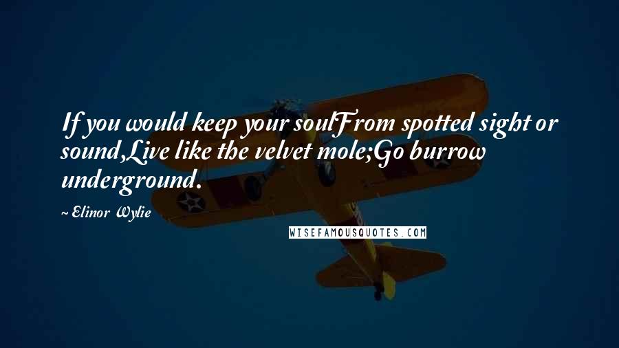 Elinor Wylie Quotes: If you would keep your soulFrom spotted sight or sound,Live like the velvet mole;Go burrow underground.