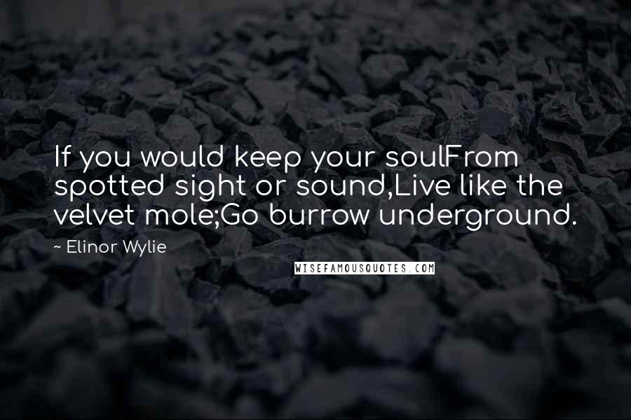 Elinor Wylie Quotes: If you would keep your soulFrom spotted sight or sound,Live like the velvet mole;Go burrow underground.