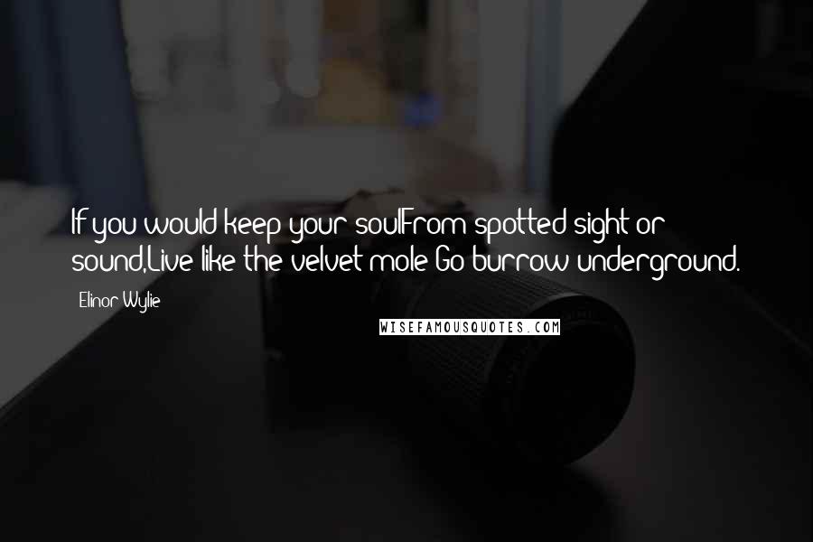 Elinor Wylie Quotes: If you would keep your soulFrom spotted sight or sound,Live like the velvet mole;Go burrow underground.