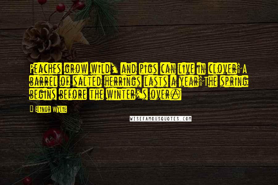 Elinor Wylie Quotes: Peaches grow wild, and pigs can live in clover;A barrel of salted herrings lasts a year;The spring begins before the winter's over.