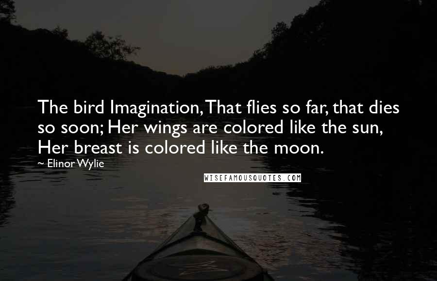Elinor Wylie Quotes: The bird Imagination, That flies so far, that dies so soon; Her wings are colored like the sun, Her breast is colored like the moon.