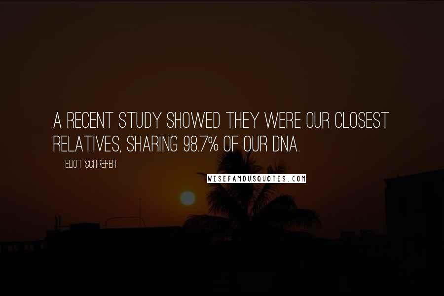 Eliot Schrefer Quotes: A recent study showed they were our closest relatives, sharing 98.7% of our DNA.