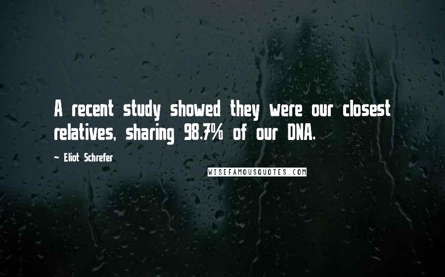 Eliot Schrefer Quotes: A recent study showed they were our closest relatives, sharing 98.7% of our DNA.