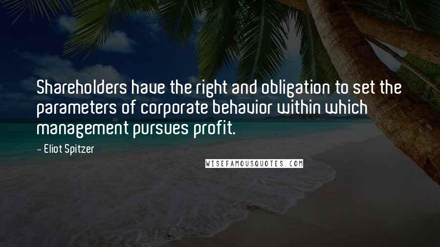 Eliot Spitzer Quotes: Shareholders have the right and obligation to set the parameters of corporate behavior within which management pursues profit.