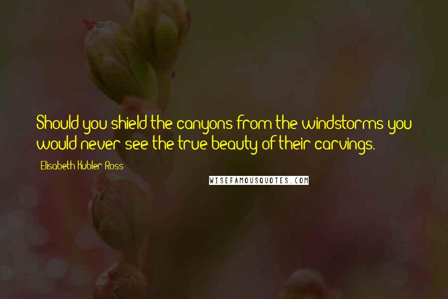 Elisabeth Kubler-Ross Quotes: Should you shield the canyons from the windstorms you would never see the true beauty of their carvings.