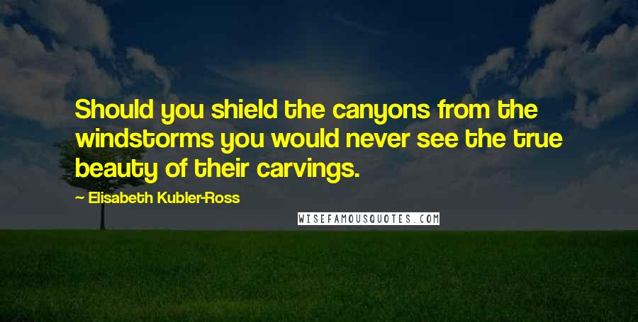 Elisabeth Kubler-Ross Quotes: Should you shield the canyons from the windstorms you would never see the true beauty of their carvings.