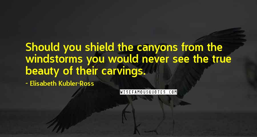 Elisabeth Kubler-Ross Quotes: Should you shield the canyons from the windstorms you would never see the true beauty of their carvings.