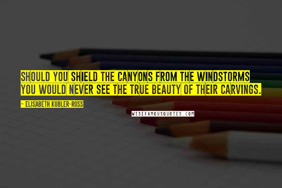 Elisabeth Kubler-Ross Quotes: Should you shield the canyons from the windstorms you would never see the true beauty of their carvings.