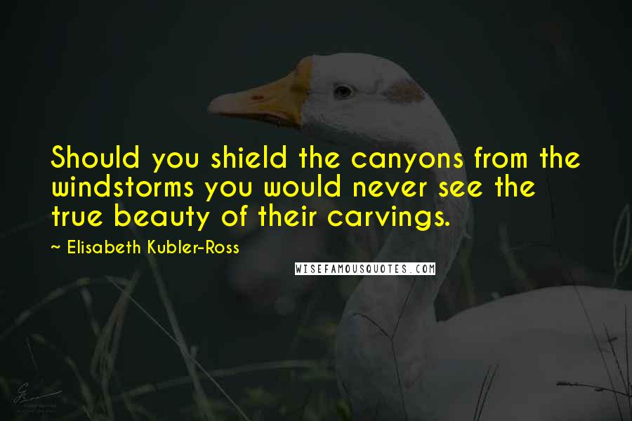 Elisabeth Kubler-Ross Quotes: Should you shield the canyons from the windstorms you would never see the true beauty of their carvings.