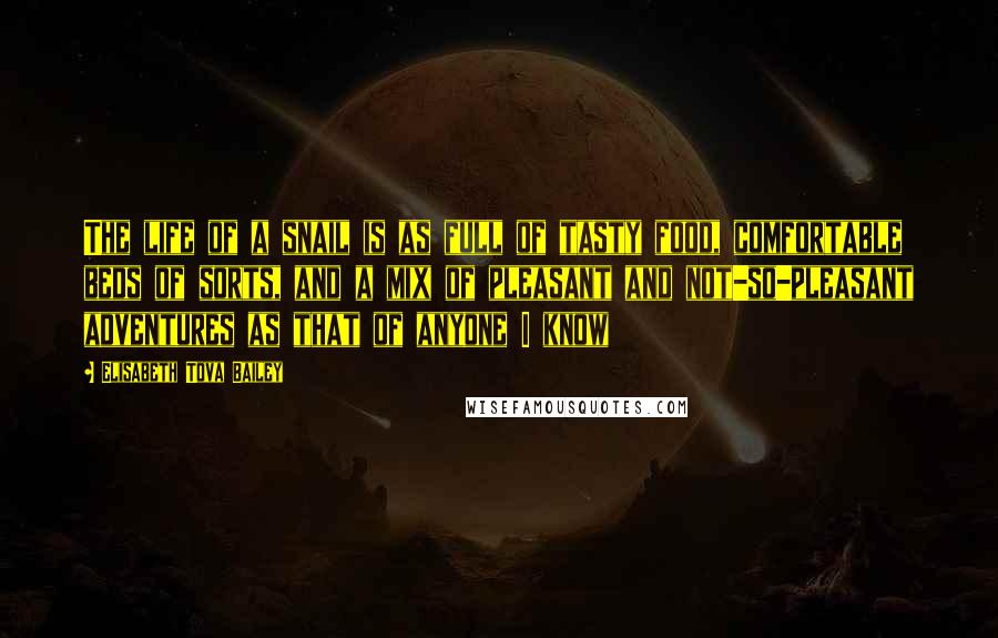 Elisabeth Tova Bailey Quotes: The life of a snail is as full of tasty food, comfortable beds of sorts, and a mix of pleasant and not-so-pleasant adventures as that of anyone I know