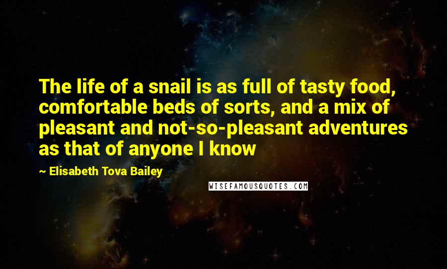 Elisabeth Tova Bailey Quotes: The life of a snail is as full of tasty food, comfortable beds of sorts, and a mix of pleasant and not-so-pleasant adventures as that of anyone I know