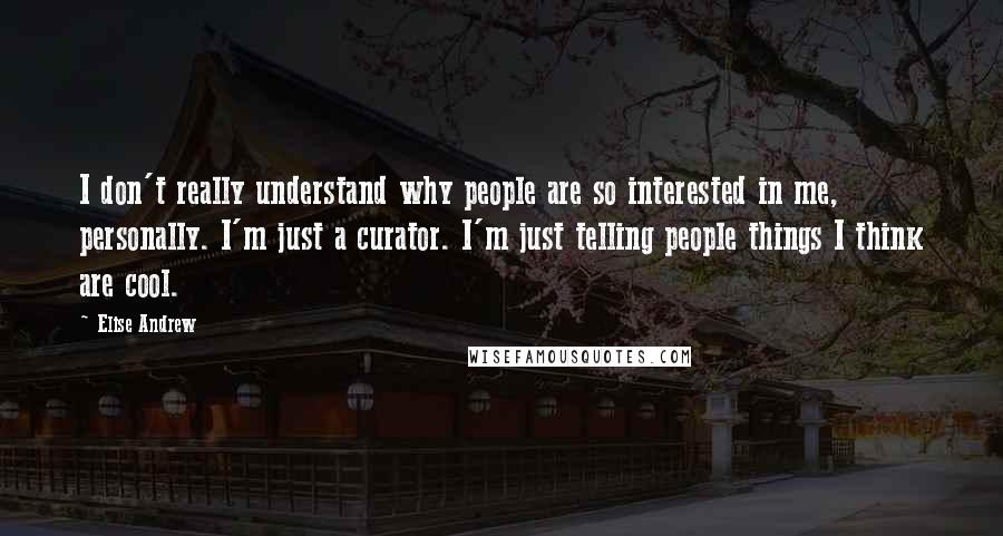 Elise Andrew Quotes: I don't really understand why people are so interested in me, personally. I'm just a curator. I'm just telling people things I think are cool.