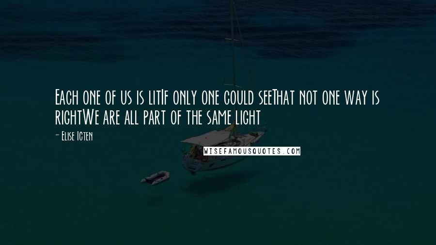 Elise Icten Quotes: Each one of us is litIf only one could seeThat not one way is rightWe are all part of the same light