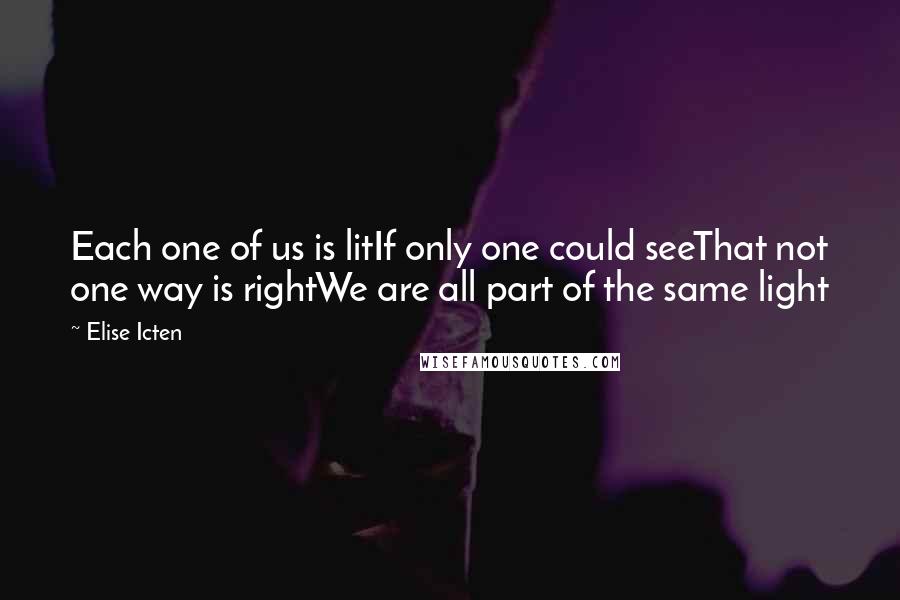 Elise Icten Quotes: Each one of us is litIf only one could seeThat not one way is rightWe are all part of the same light