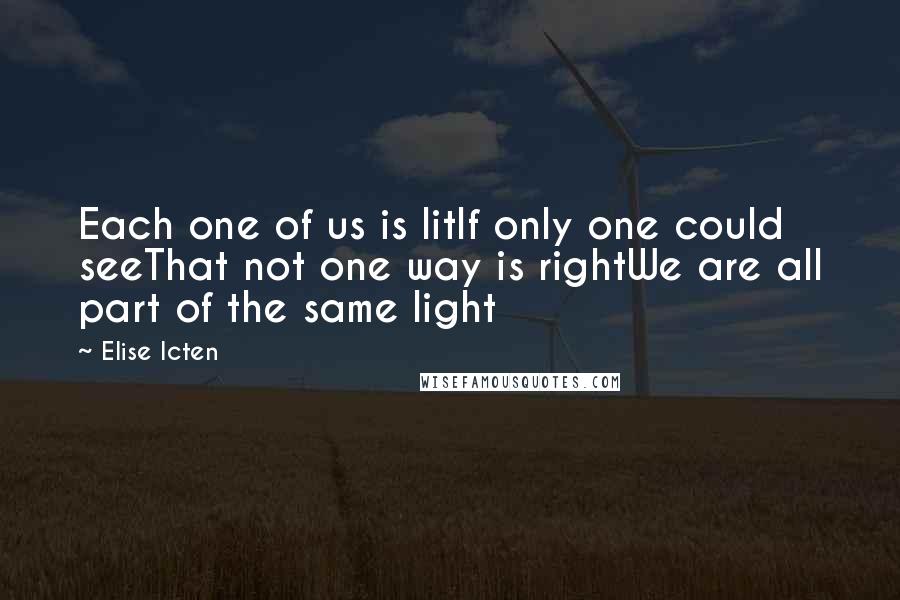 Elise Icten Quotes: Each one of us is litIf only one could seeThat not one way is rightWe are all part of the same light