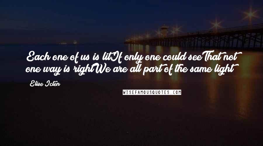 Elise Icten Quotes: Each one of us is litIf only one could seeThat not one way is rightWe are all part of the same light